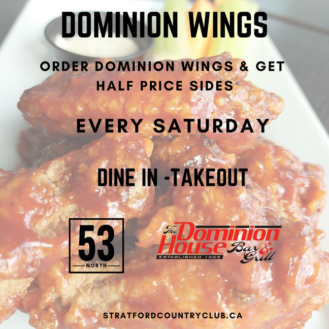 Dominion Wings available at Stratford North End Restaurant at the Stratford Country Club.